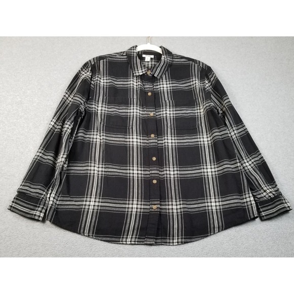 a.n.a Tops - a.n.a Button Up Shirt Women's Large L‎ Black White Plaid Flannel Relaxed Cotton